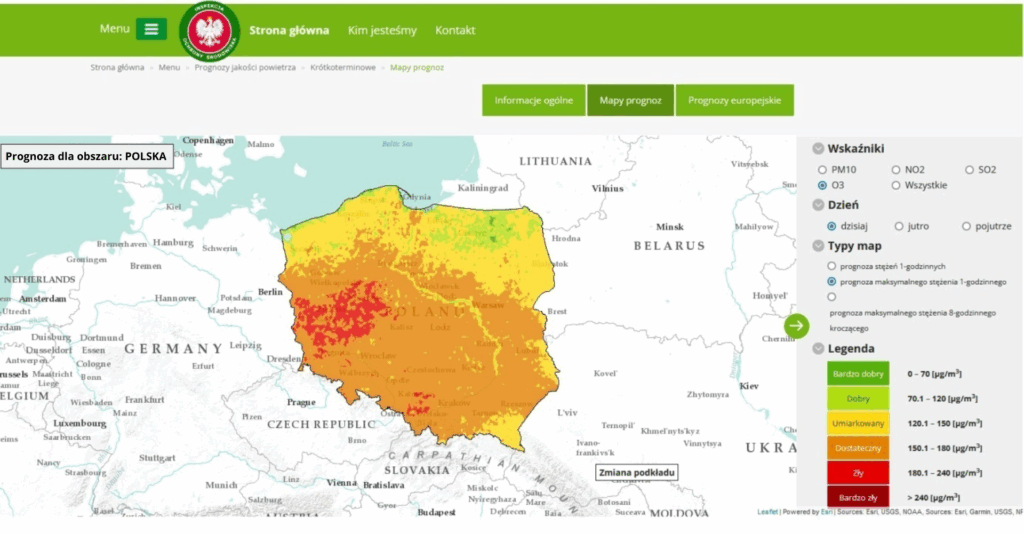 mapa jakości powietrza dla Polski, Mazury to region o najlepszej jakości powietrza